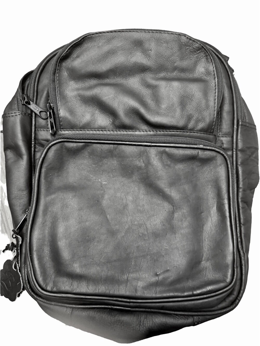 Vintage Genuine Black Leather Backpack, Laptop Travel Rucksack, Brand New.